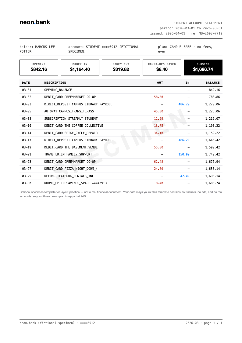 Tech Minimalist Bank Statement